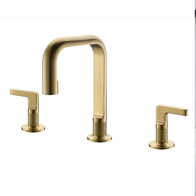 Modern Brushed Gold Bathtub Faucets 3 Hole Brass Bathroom Mixer Faucets