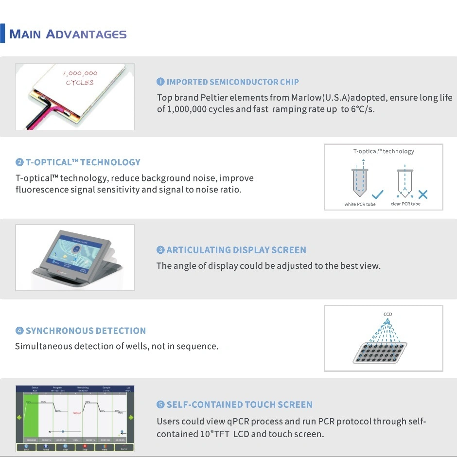 Medical Instrument 48 and 96 Wells Real-Time PCR System Thermal Cycler 4/5/6 Channel PCR Machine Price