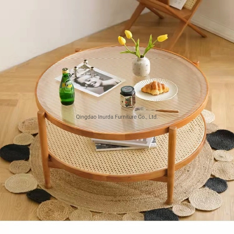 Modern Furniture Family Living Room with Storage of Solid Wood Glass Rattan Side Table