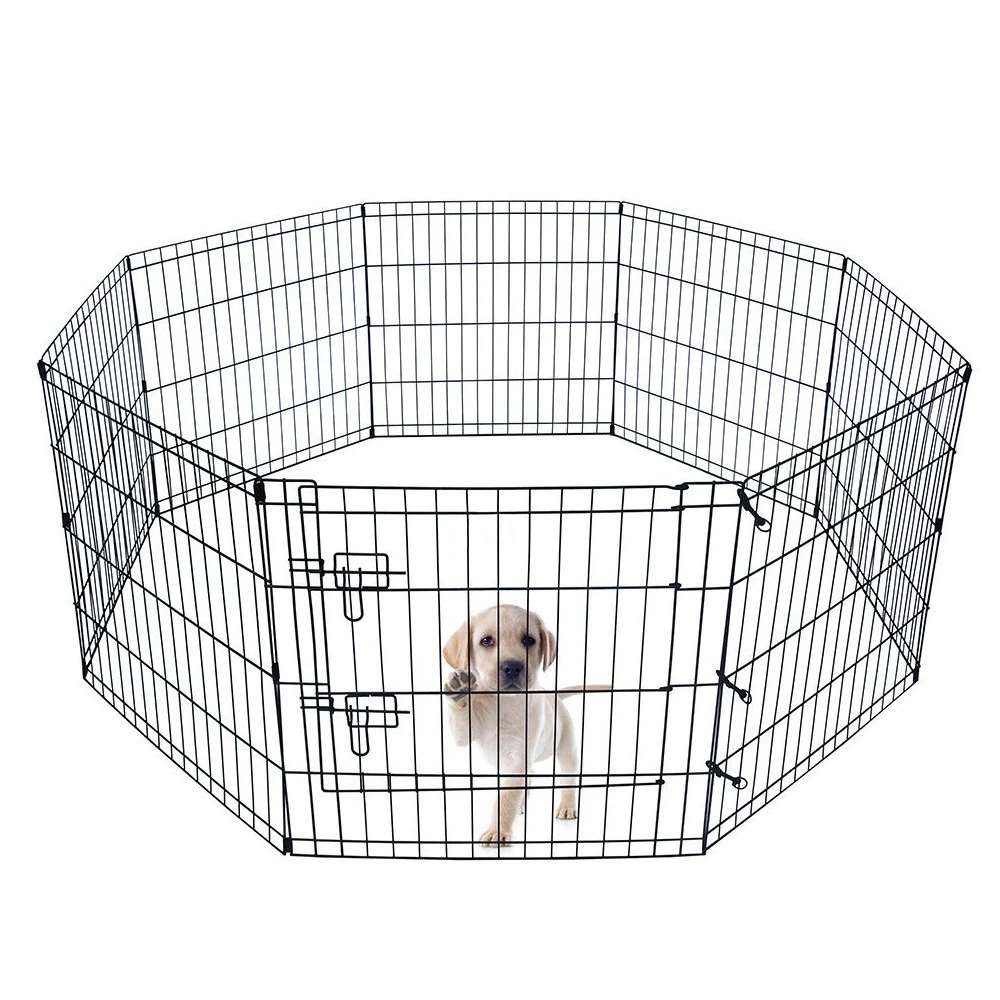Black Breathable Metal Wire Dog Fences Pet Kennel Portable Expandable Pet House with 8 Panels