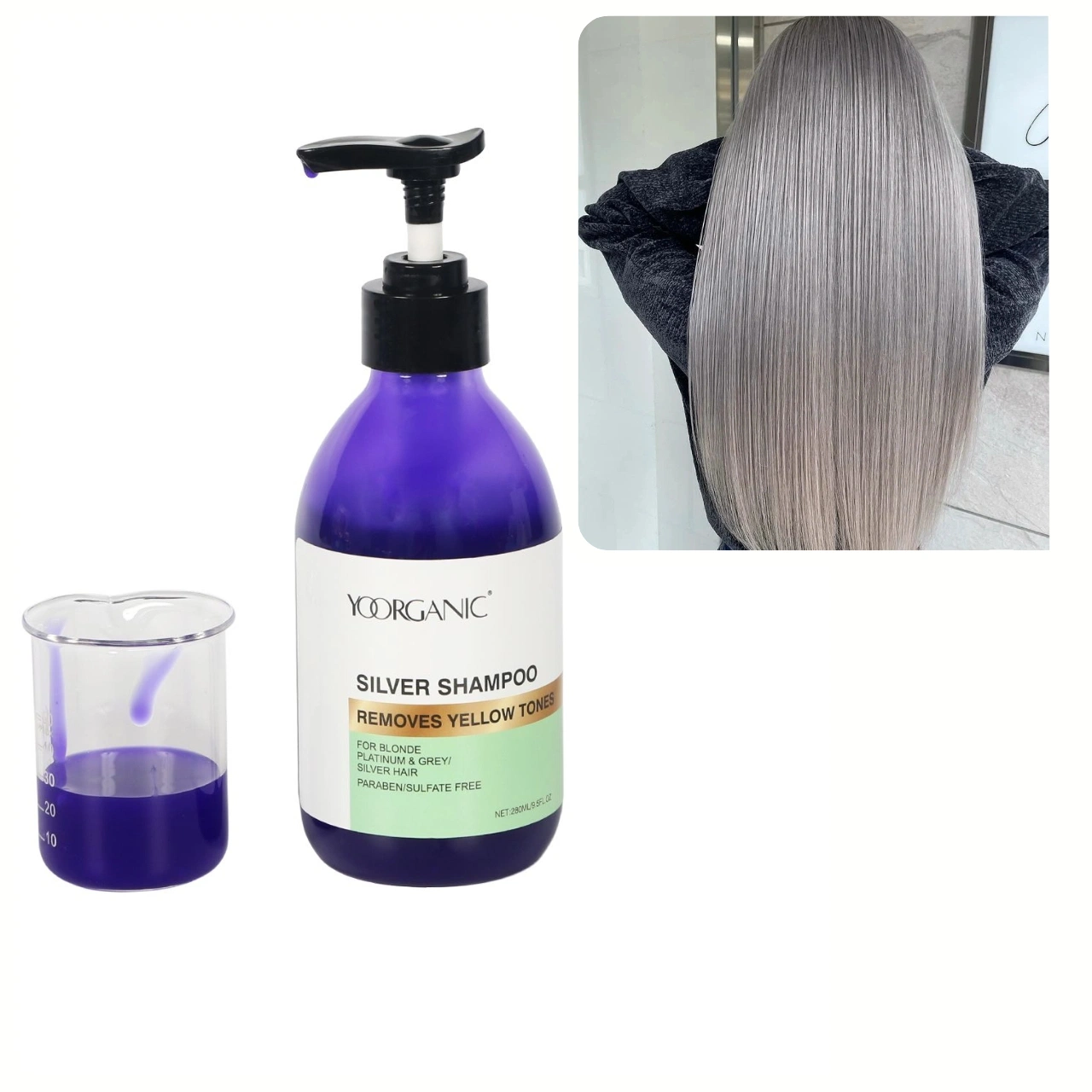 Fábrica profesional Anti Amarillo Púrpura Color de Plata Shampoo para Gris Cabello