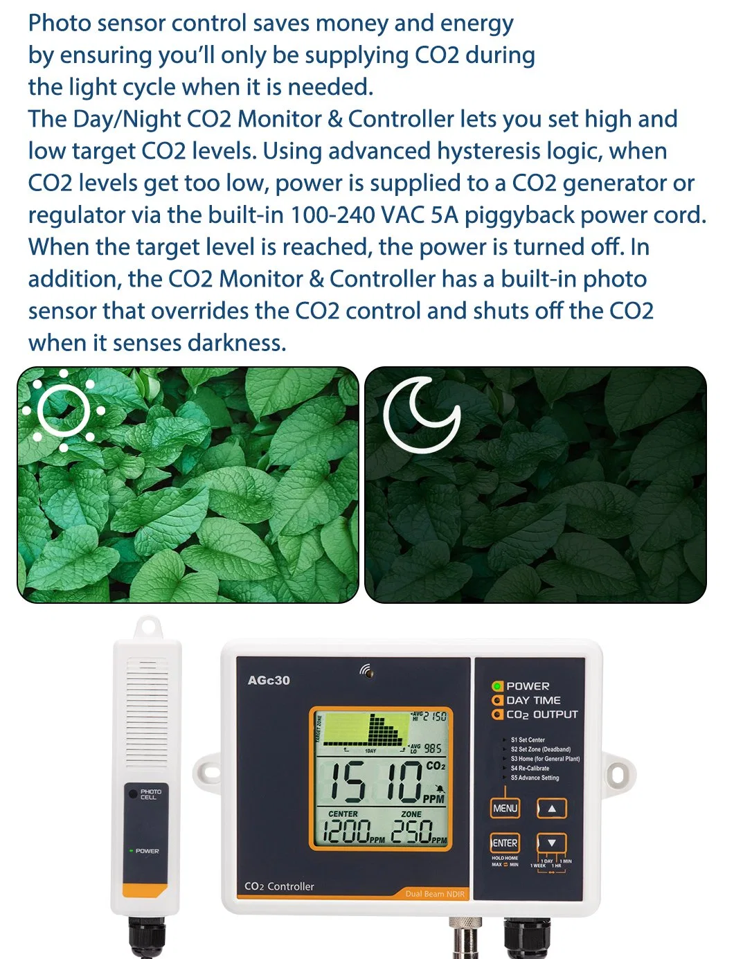 CO2 Controller with Ndir Remote Sensor LCD Display for Grow Room