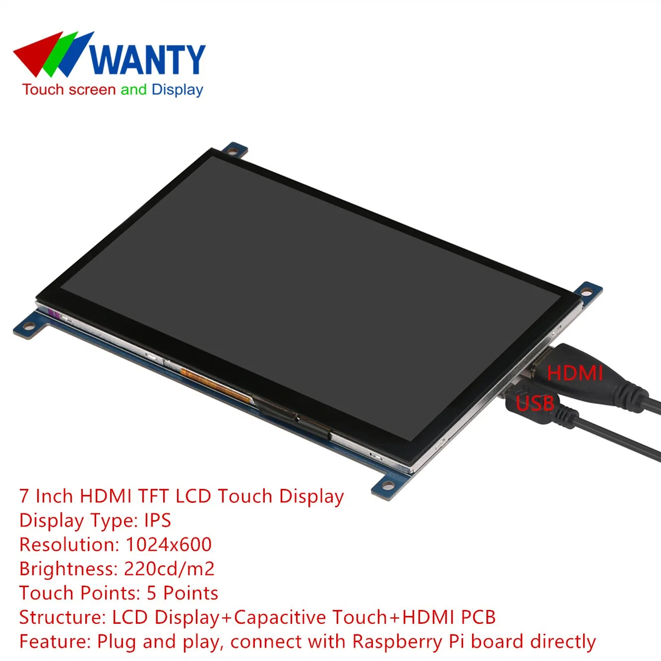 Antirreflejo de 7'' de IPS HDMI de 1024x600 panel táctil capacitiva proyectada PCAP pantalla multitáctil LCD TFT Módulo Didplay