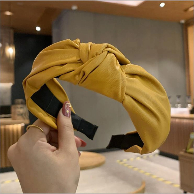 Factory Wholesale/Supplier Fresh Solid Color Pressed Crinkle Hair Band Net Red Fashion Faux Leather Hundred Headband