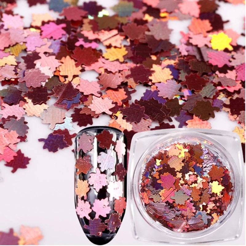 Holographic Nail Art Maple Leaf Sequins Metallic Sequins Laser Glitter Gradient Nail Decoration Accessories