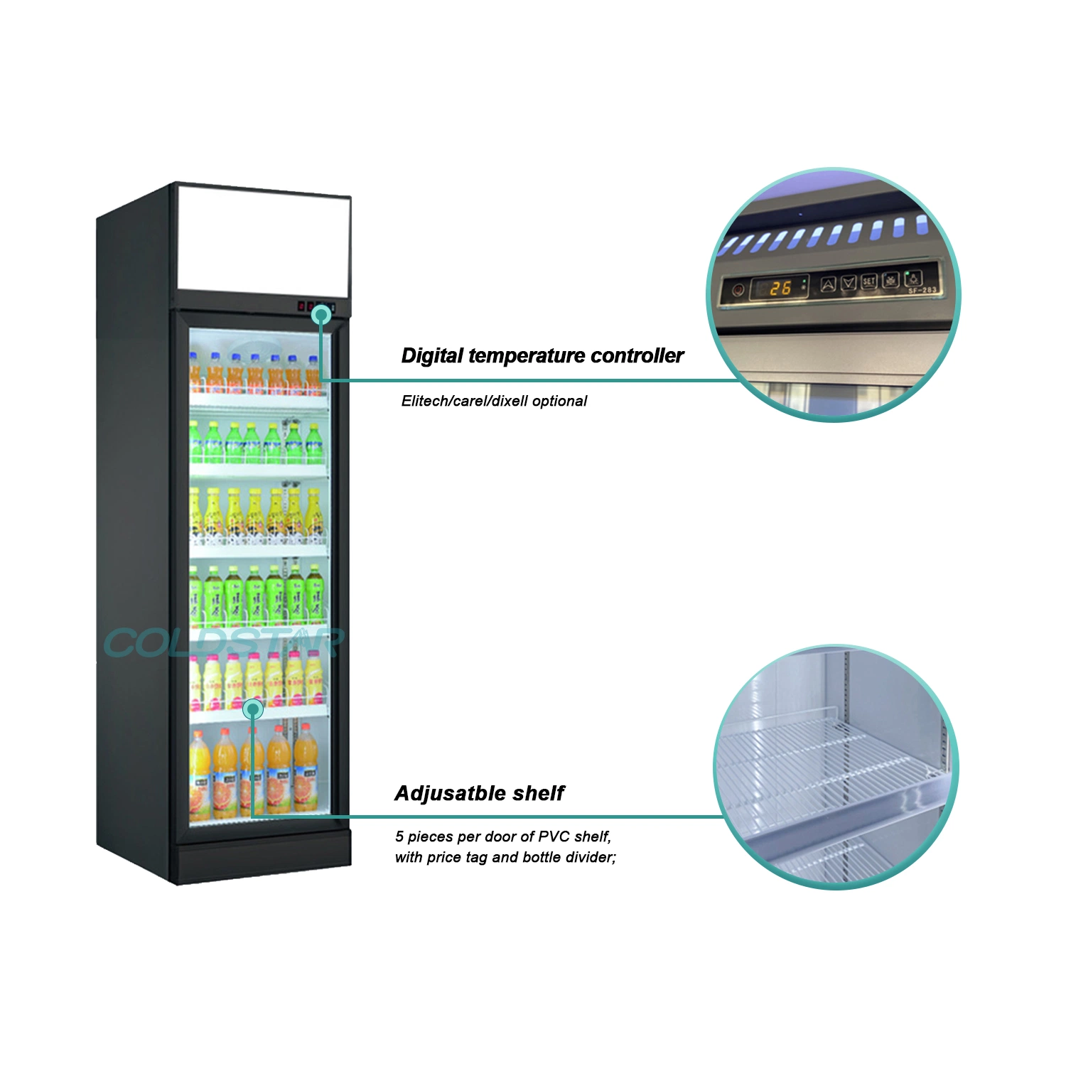 Comercial 4 portas ventilador bebidas refrigeração geladeira freezer vidro vertical Radiador do visor da porta