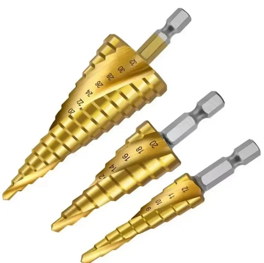 Wholesale/Supplier Gushi High quality/High cost performance  Titanium Nitride Coated Steel Carbide Wood Step Drill Bits Set
