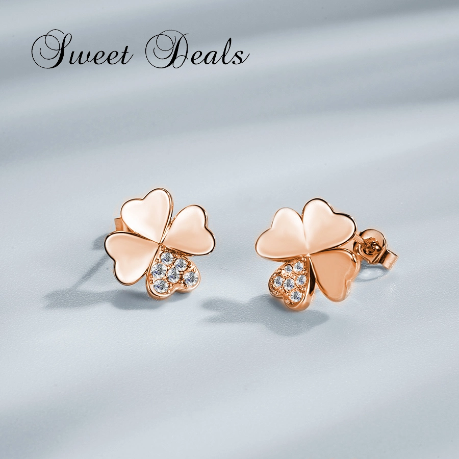 High quality/High cost performance  925 Silver White Gold Four Leaf Clover Earring