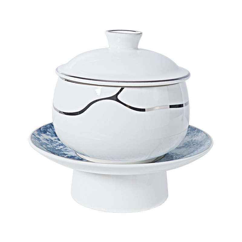 Bone China Porcelain Tureen Lid Soup Bowl with Stand