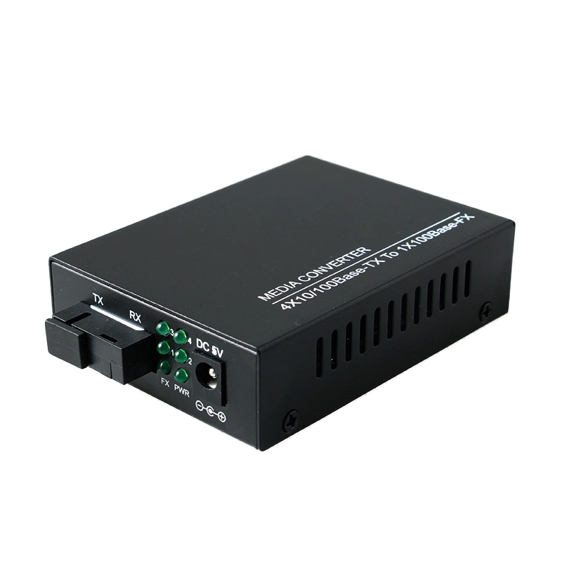 4 RJ45 Port 10/100Mbps Optical Fiber Media Converter Single Fiber Wdm Optical Transceiver (MC1004SC)