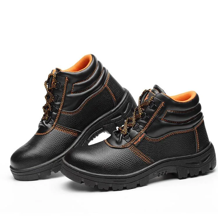 China Origin Construction Mens Comfortable Black Leather Safety Shoes Steel Toe