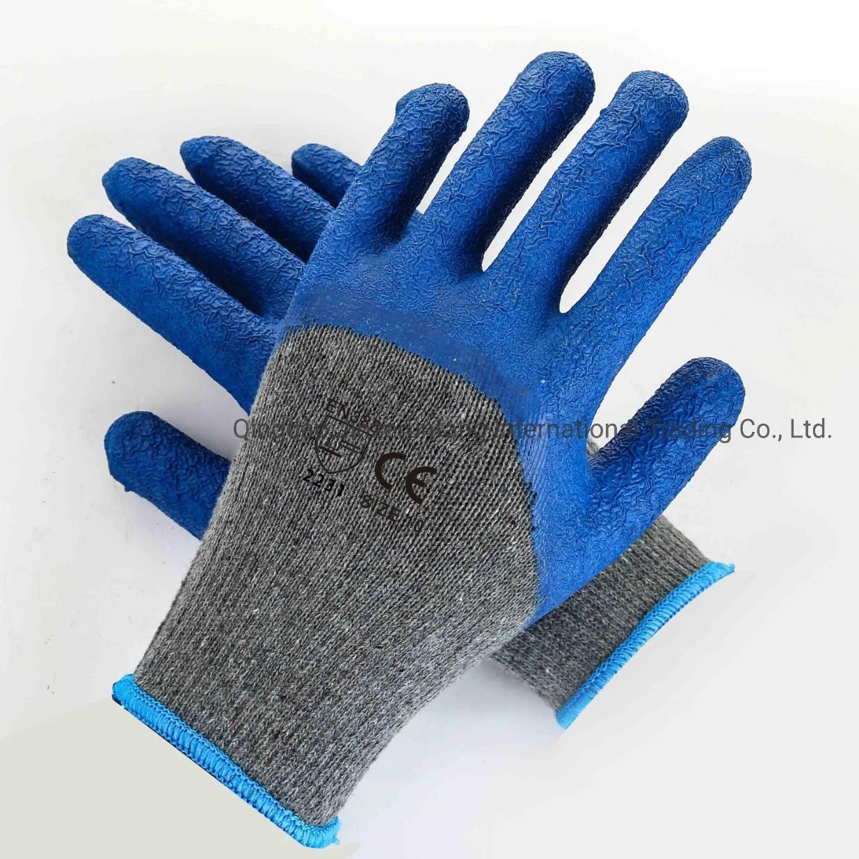 Industrial Seamless Mechanic Work Safety Labor Working Cut Resistant Protective Blue Latex Gray Polyester Hand Gloves