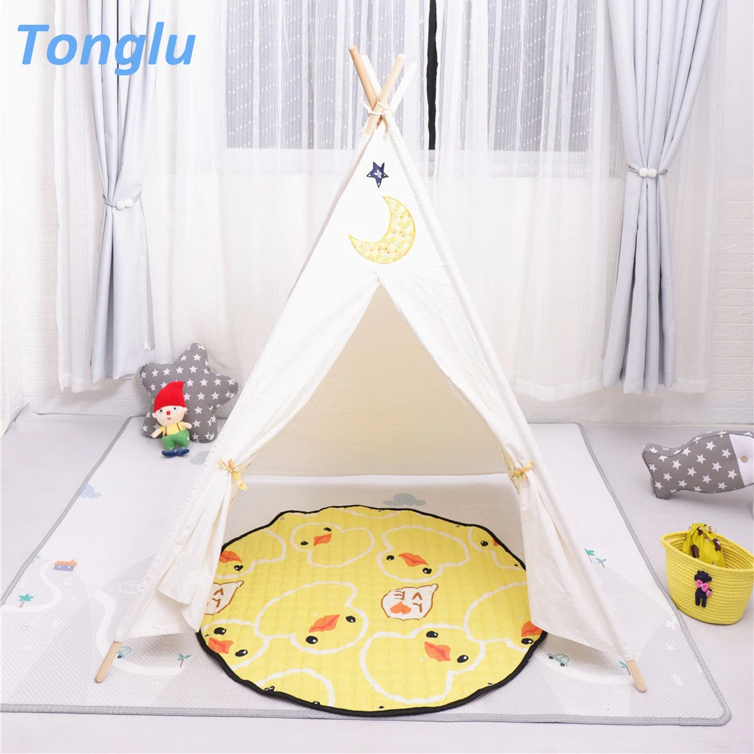 Kids Vintage Cotton Canvas Teepee Playhouse Tent with Carry Bag