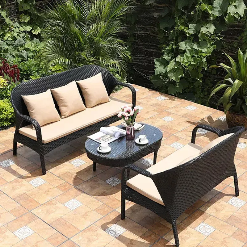 Factory Wholesale 1+1+2 Coffee Table Sets White Wicker Furniture Outdoor