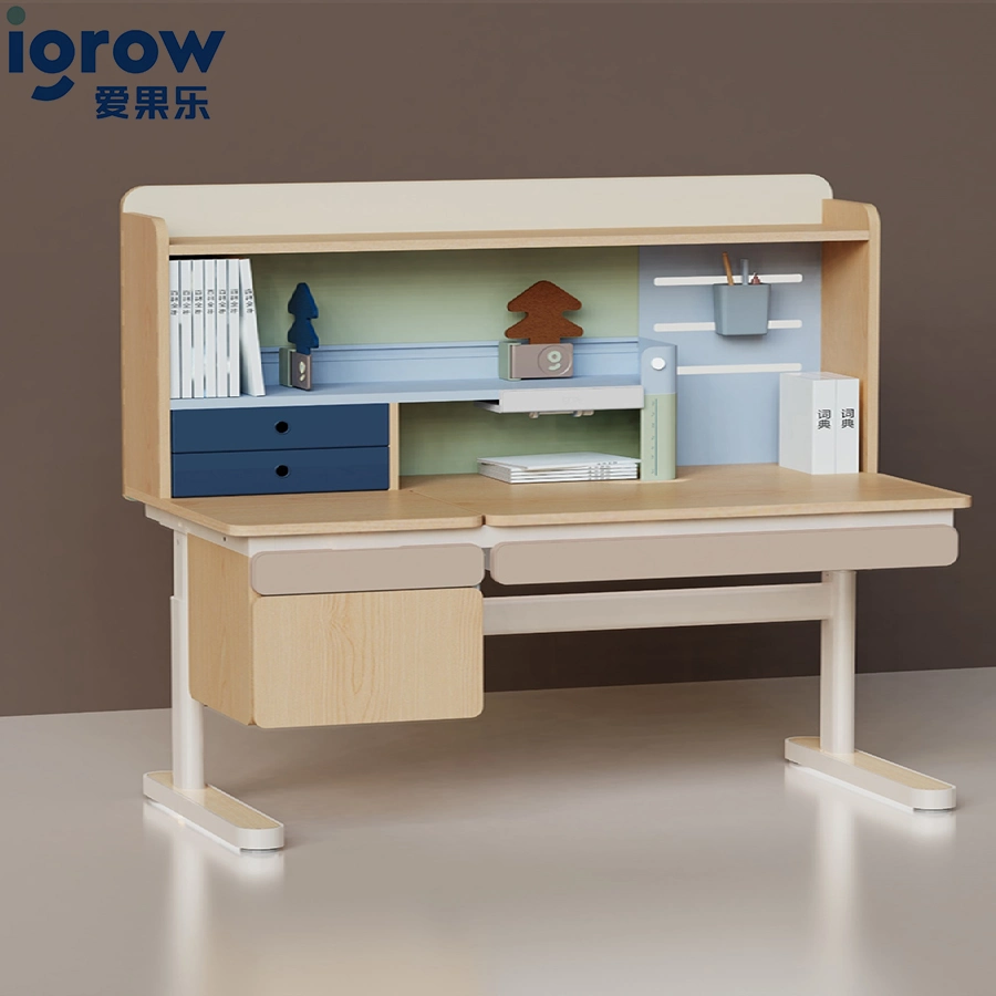 Table d'étude de bureau ID242nx-E-P avec tiroirs et armoire pour étagère
