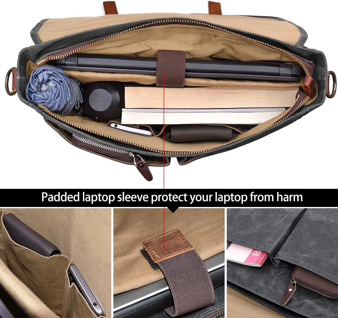 Large Satchel Shoulder Bag Rugged Leather Computer Laptop Bag