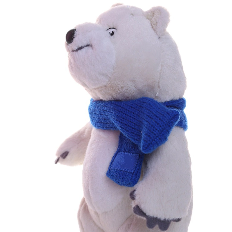 15cm blanco peludo peluche suave lindo Peluches Oso Polar con pañuelo azul