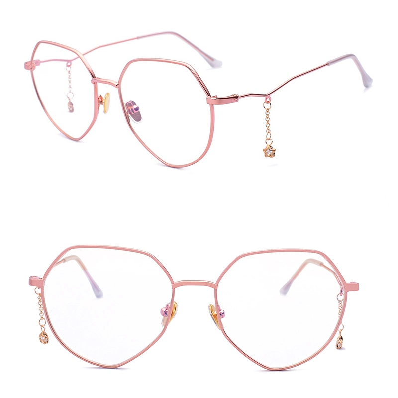 Fashion Polygon Metal Glasses with Pendant