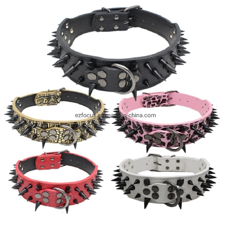 Sharp Spiked Studded Dog Collar 2 Inch Large Leather Collar for Medium and Large Dogs, Soft Padded Durable and Comfortable Collar Wbb14482