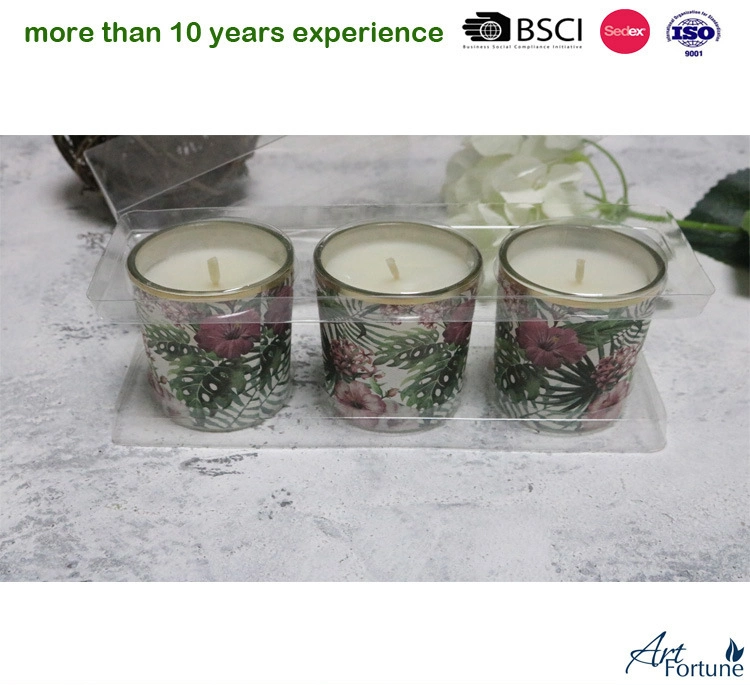 3pk Scented Glass Candle Gift Set with Full Decal in PVC Box