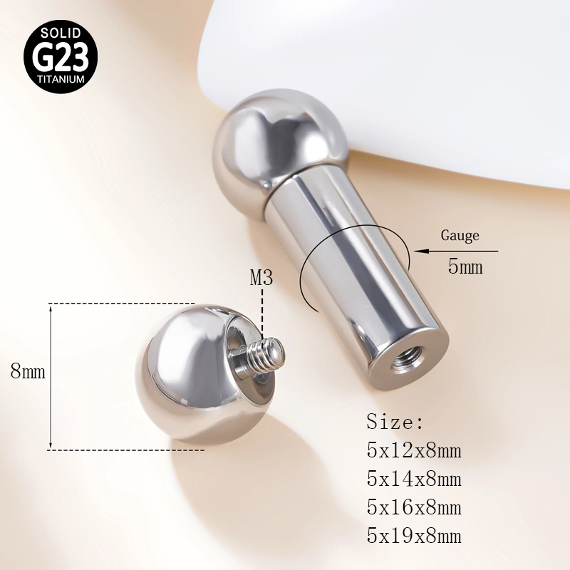 Barbell G23 Titanio Alto pulido 2/2,5/3/4mm Gran Tamaño roscado internamente Joyas de la campana