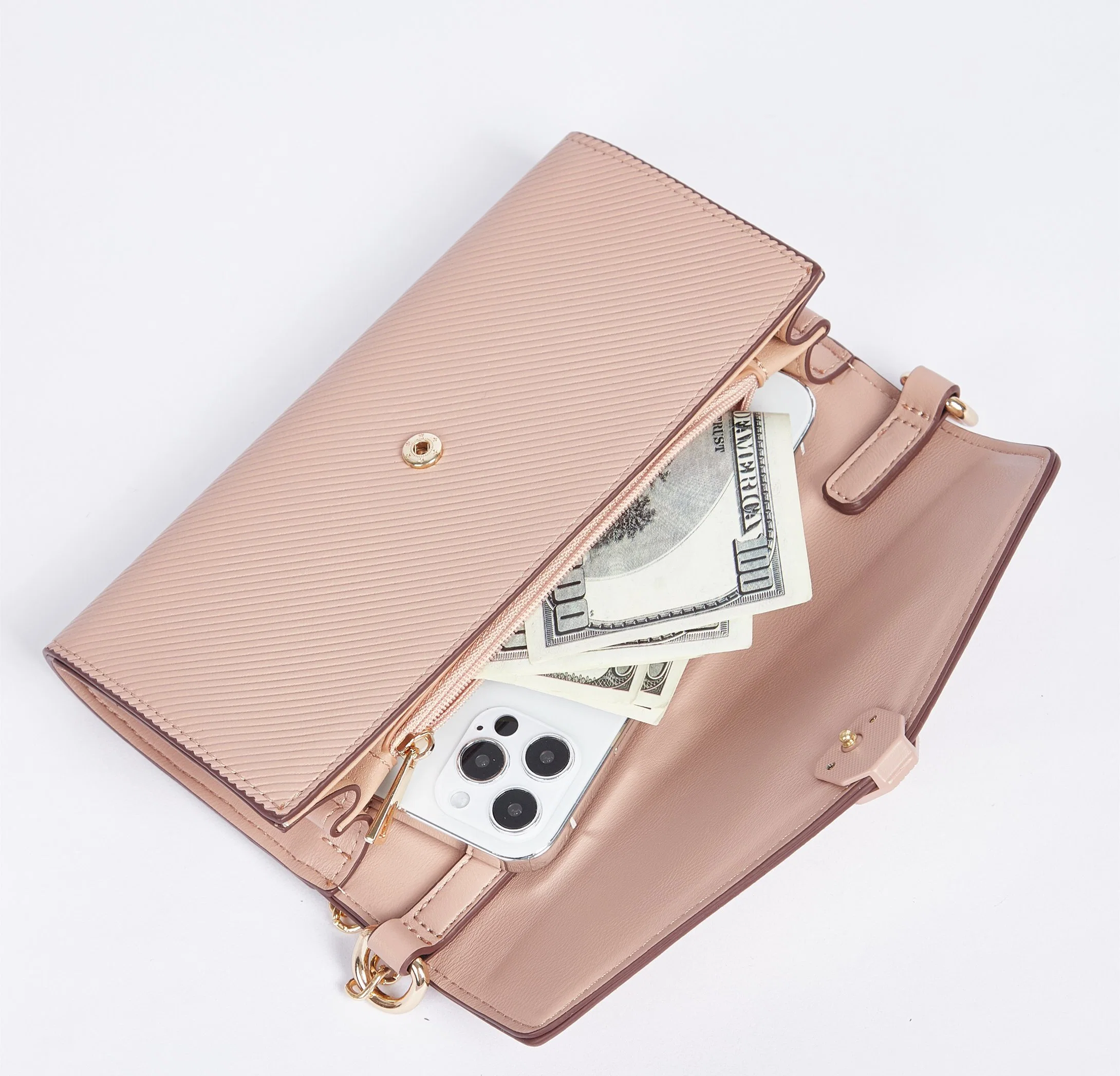 Soft Leather Long Wallet Large Capacity Wallet Shoulder Bag Pink