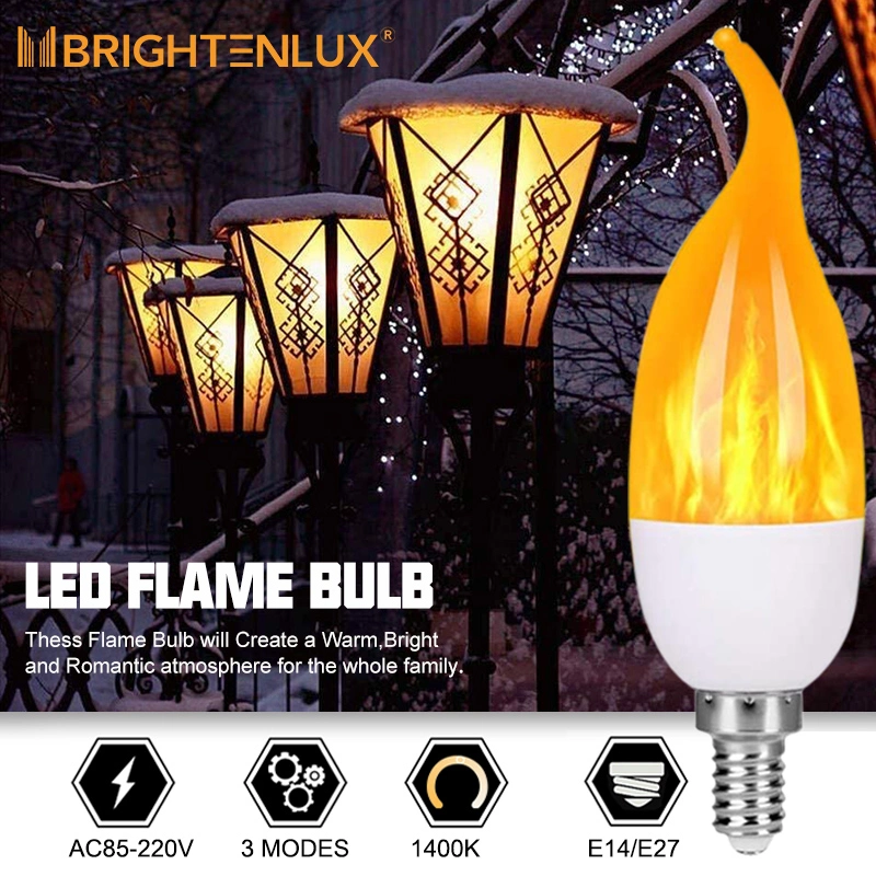 Brightenlux E14 E27 85-265 V 1400K efecto LED de luz de fuego, 3 modos de luz LED llama Parpadeo Bombilla de luz decorativa