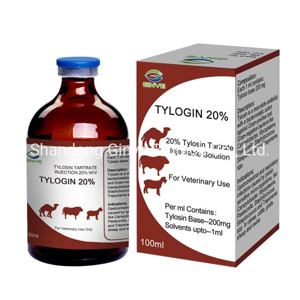 Veterinary Medicine Tylosin Tartrate Injection 20% for Animal Use