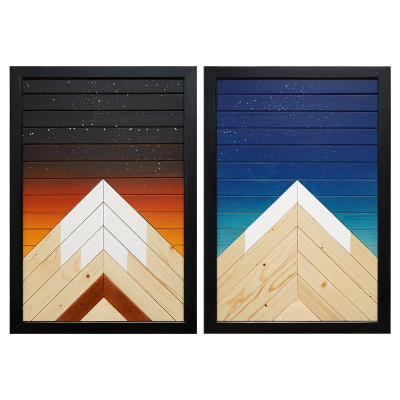 Handgemachtes Massives Holz Schnitzerei Retro Nordic Abstract Hängegemälde Öl Malen