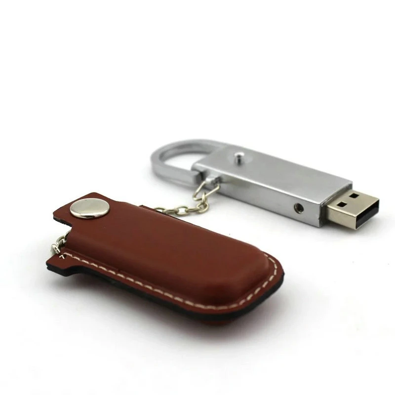 Leather USB Drive USB Pendrive Flash Drive USB Stick with Leather Pouch and Keychain