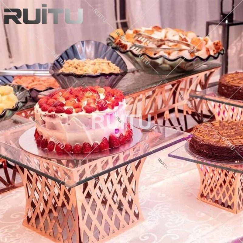 Fournitures de restauration de fête buffet métal acier inoxydable décorations de luxe Rose Gold Nice mariage pâtisserie Cupcake serveur buffet présentoir Restauration Équipement