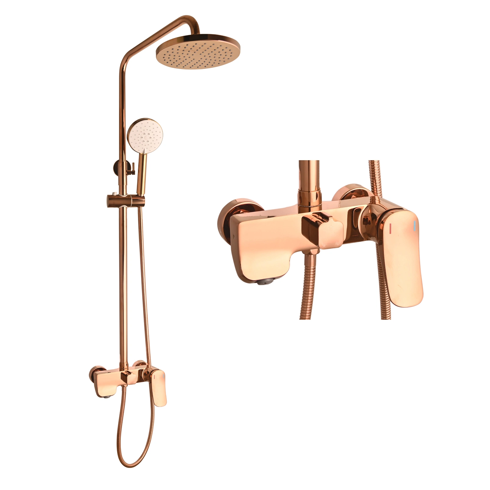 Rose Gold Rain Shower Head Shower Brass Bathroom Shower Set