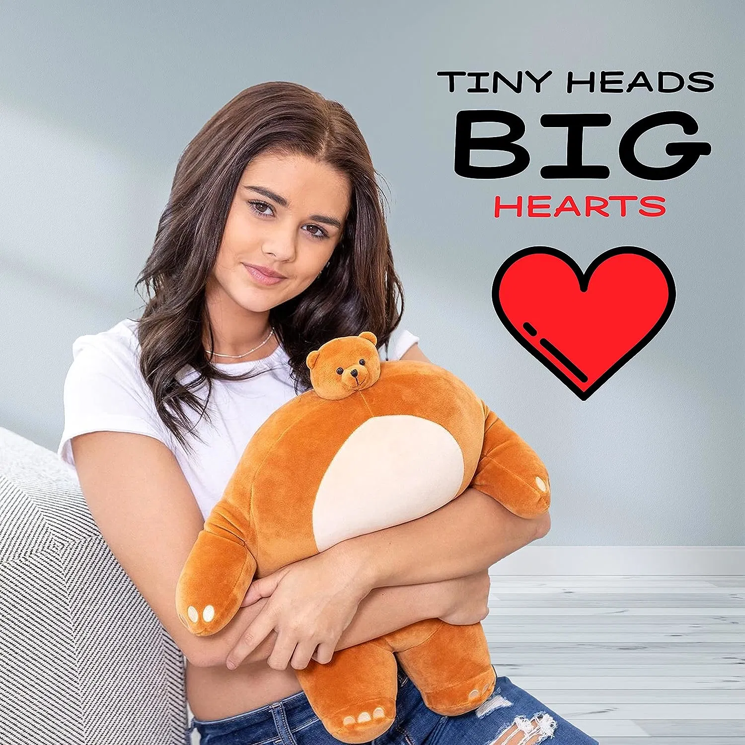 Urso PIP personalizado de pequeno cabeça Reino para meninas e meninos, adoráveis e grandes plushies, urso de cabeça pequena, animal recheado