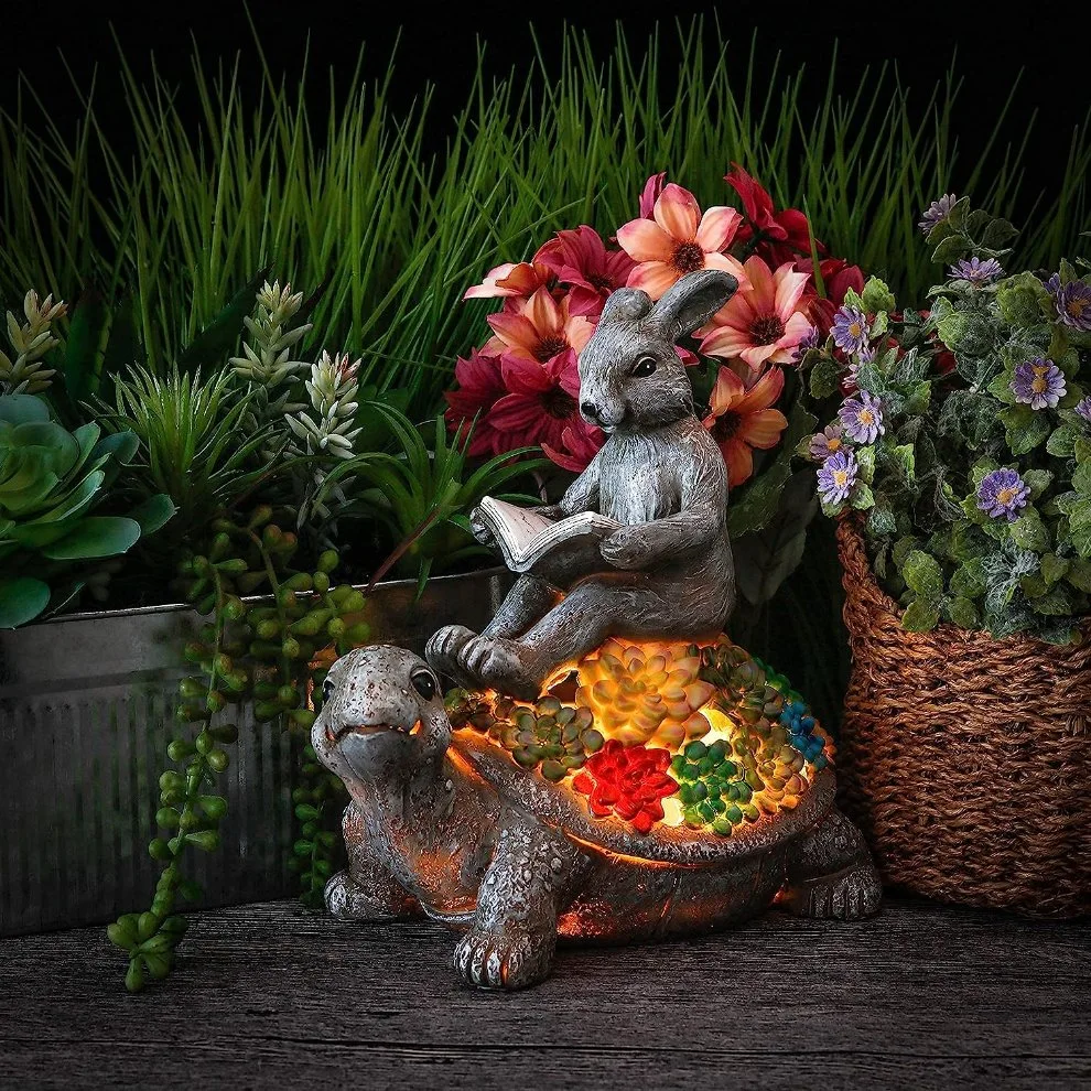 Arden Statues Rabbit Turtle Solar Easter Decoration Outdoor Statues Tortoise Bunny Statue Garden Gifts Decoration for Patio Balcony Porch Yard Decor