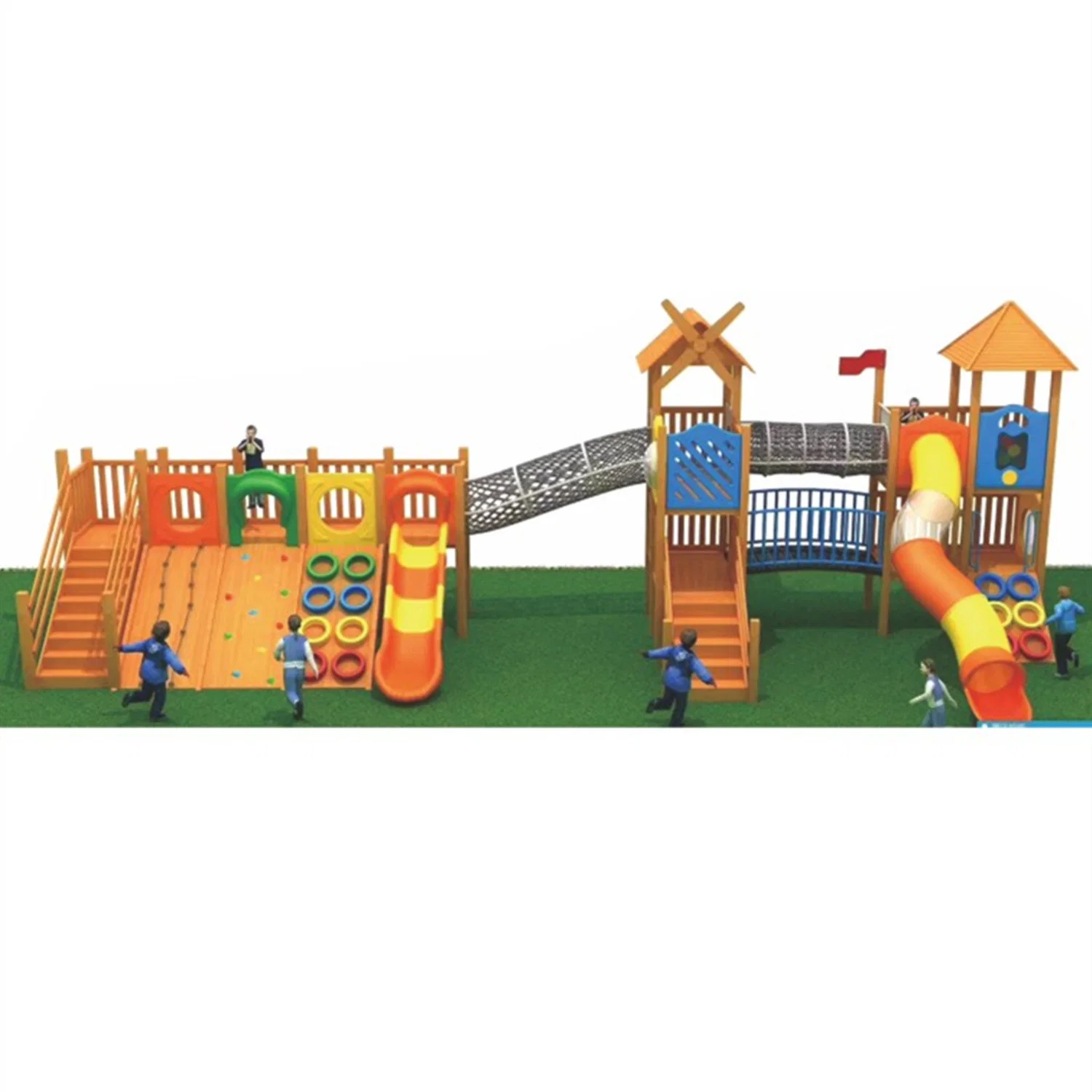 Park Landscape Outdoor Playground Equipment Wooden Slide Climbing Frame