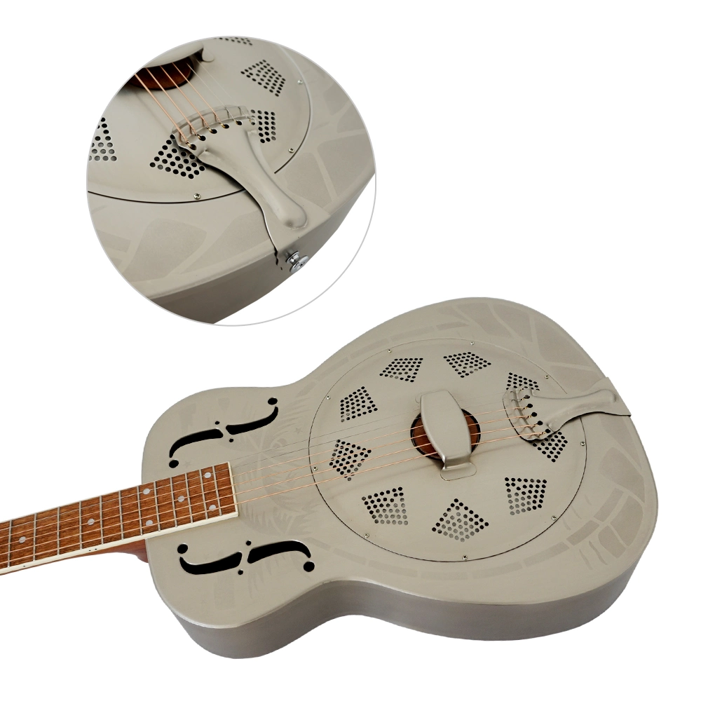 Aiersi Hawaii Tree Pattern Vintage Finish Metal Brass O Style Resonator Acoustic Guitar