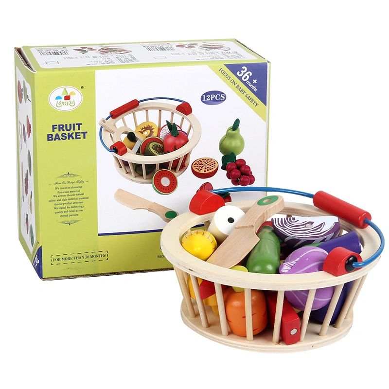 Wooden Play Food Educational Toy Wood Cutting Magnetic Fruit Vegetables Toddler Cooking Pretend Play Kitchen Food Set for Kids Toy