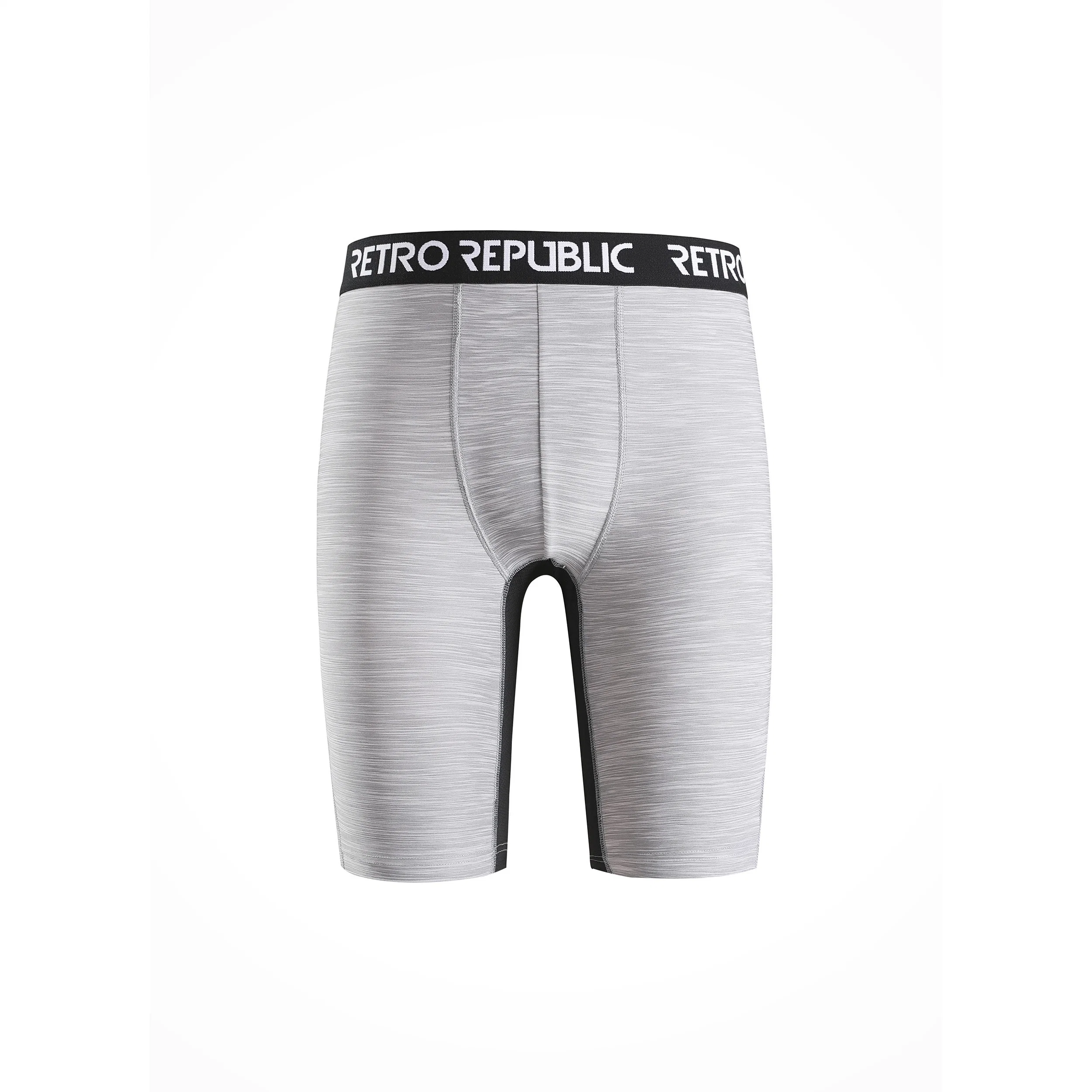 2023 Basic 2 ST. Polyester Grau Melange &amp; Blau Melange Komfortable glatte atmungsaktive feuchtigkeitstransportierende Männer lange Boxer mit hoher Qualität Schwarz Breit Logo Gedruckt Elastisch