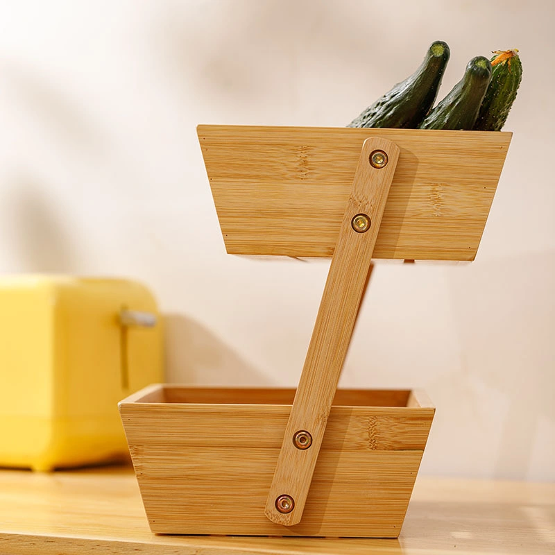 Nature Bamboo Fruit Basket 2 Tier Fruit and Vegetable Storage Stand Organizer