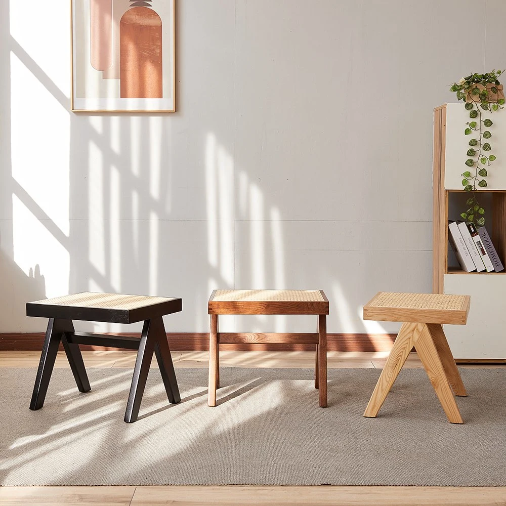 Salón de Ocio al por mayor rectángulo Nordic Kid taburete Brown Natural Wood Silla de comedor