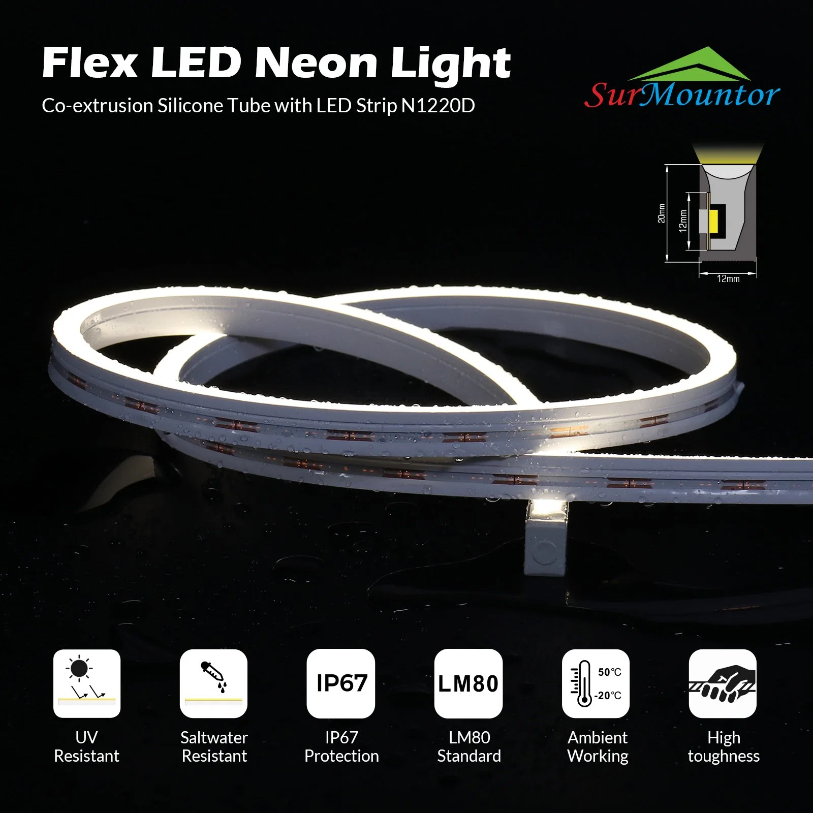 Waterproof Aluminium Extrusion Channels Flex Neon LED Strip Light