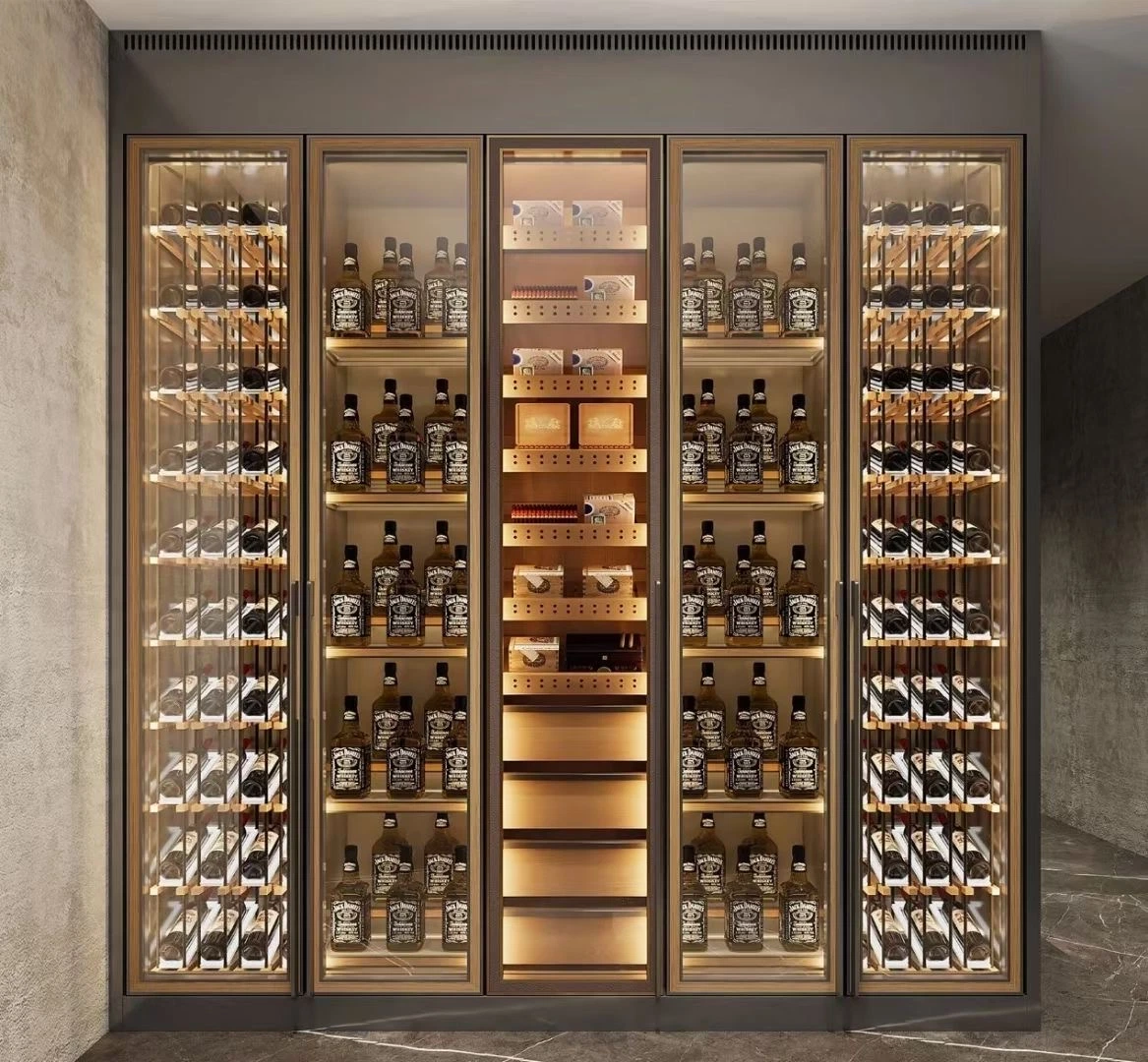 La personnalisation Customzied Jiufu High-Glass monté sur un mur Champagne panachés de vin refroidisseurs appareil cave