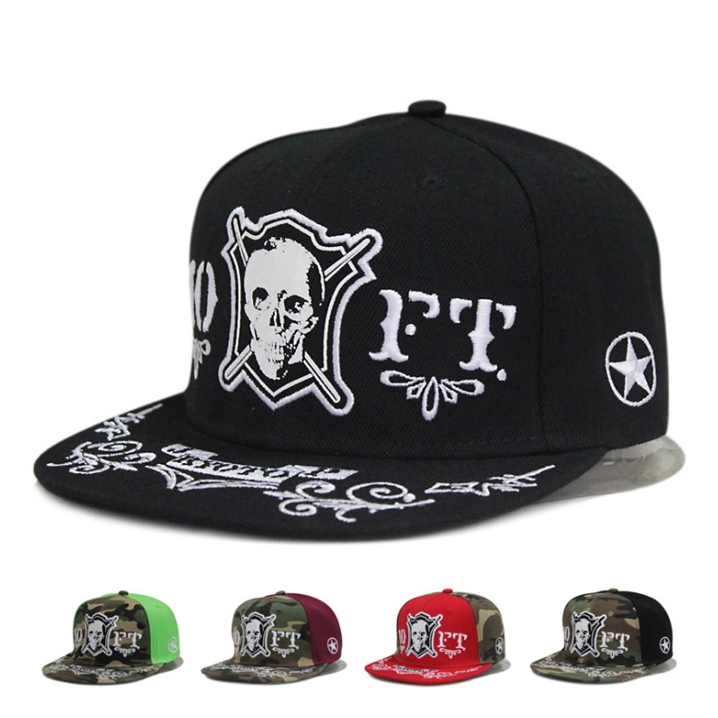 Hip-Hop Baseball Cap Men and Women DJ Performance Hat Trendy Unisex Hiphop Skull Embroidered Hip-Hop Flat Brim Hat
