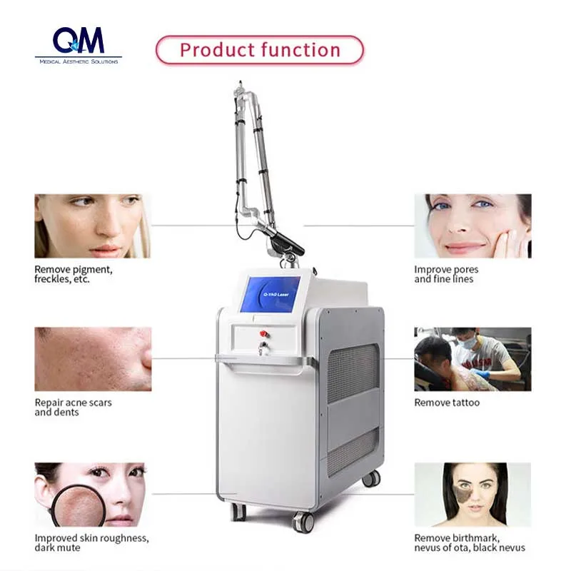 Picosecond Laser 1064 nm/532 nm/755 nm Qswitch Picosecond Laser Remoção de tatuagens em todas as cores Máquina