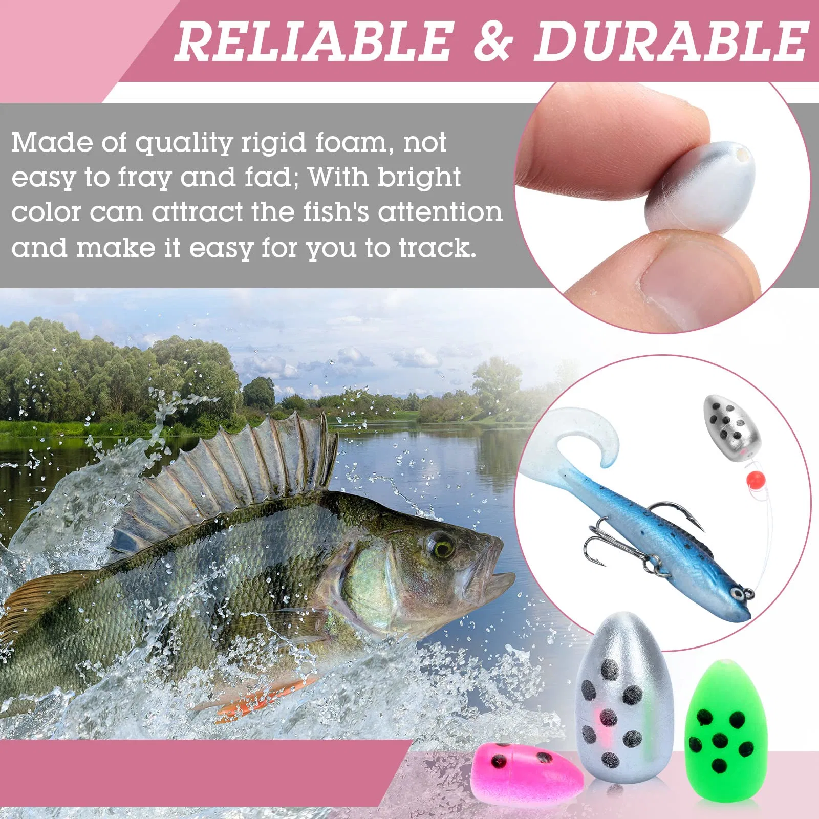 Durable Material Fresh Color Trout Catfish Walleye 60 Pieces Foam Fishing Float