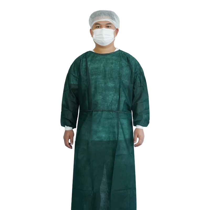 Dark Green Color Disposable Isolation Gown Lab Gown Fluid Resistant