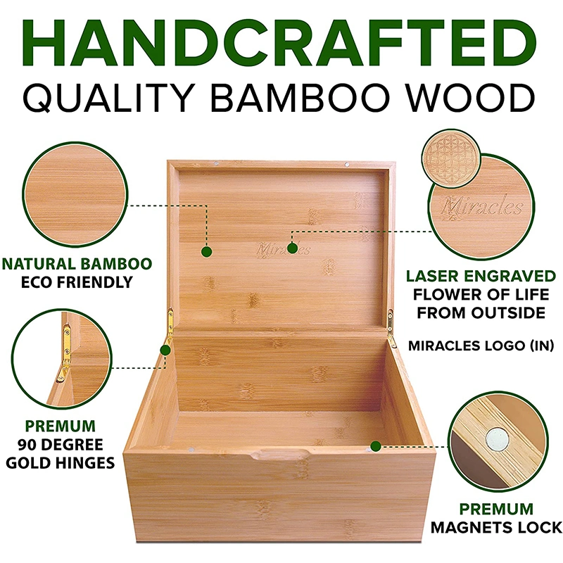 Eco-Friendly Bamboo Box with Hinged Magnetic Lid for Jewelry/Gift/Toy Packing/Storage