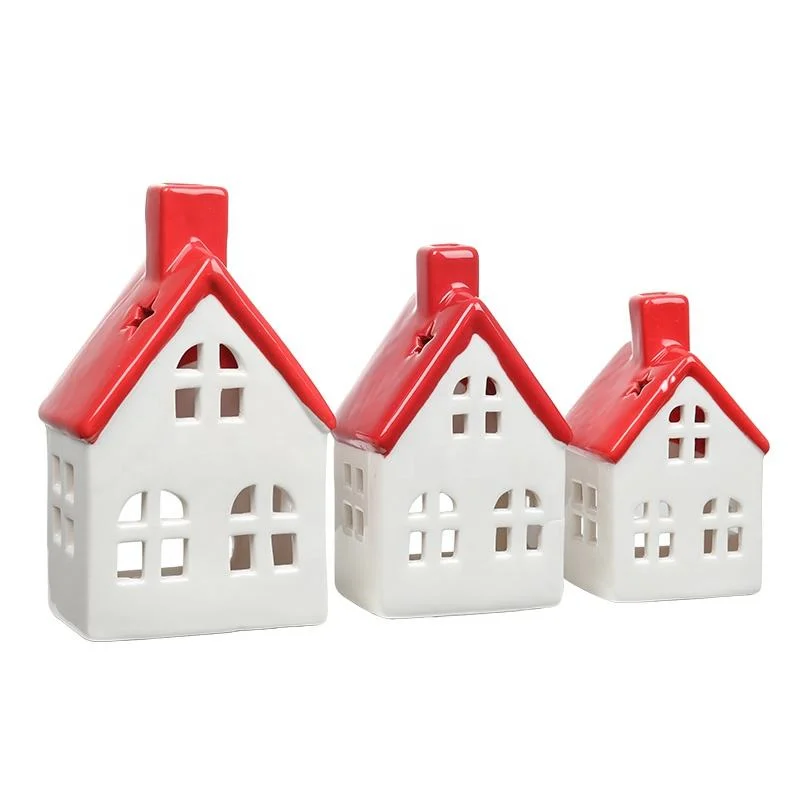 Resin Houses Ornaments Candle Jars White Christmas Modern Decoration Ceramic Village Houses