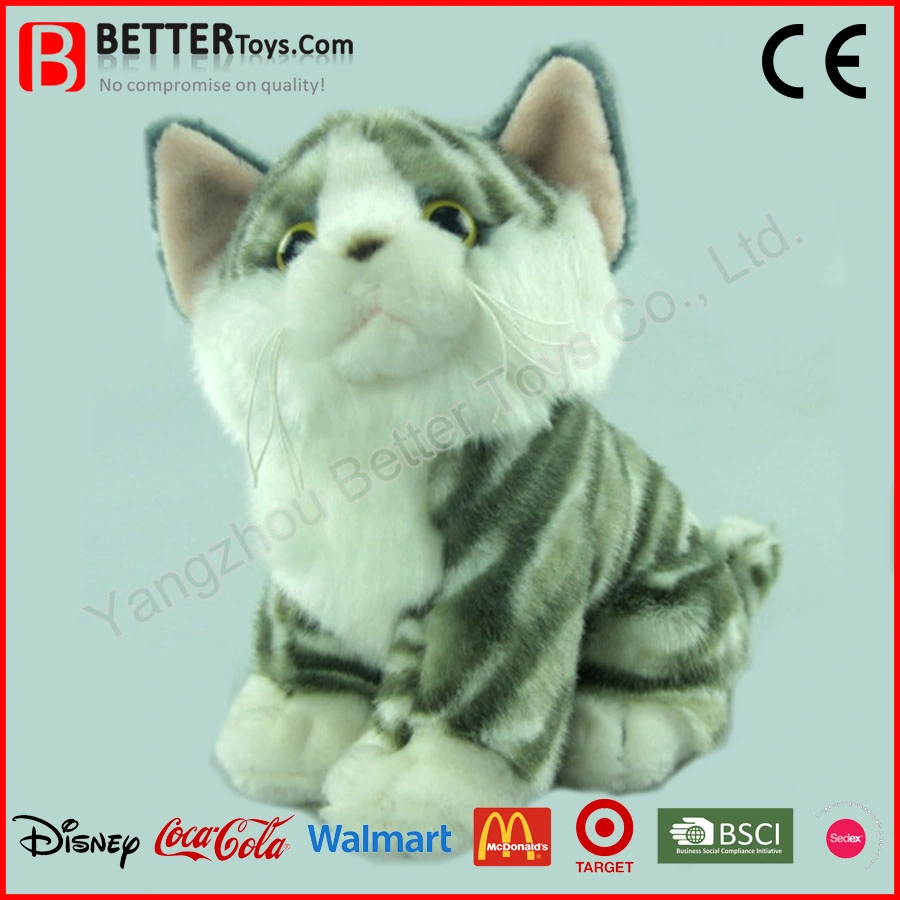 En71 Realistic Soft Stuffed Animal Grey/Ginger Tabby Plush Toy Cat