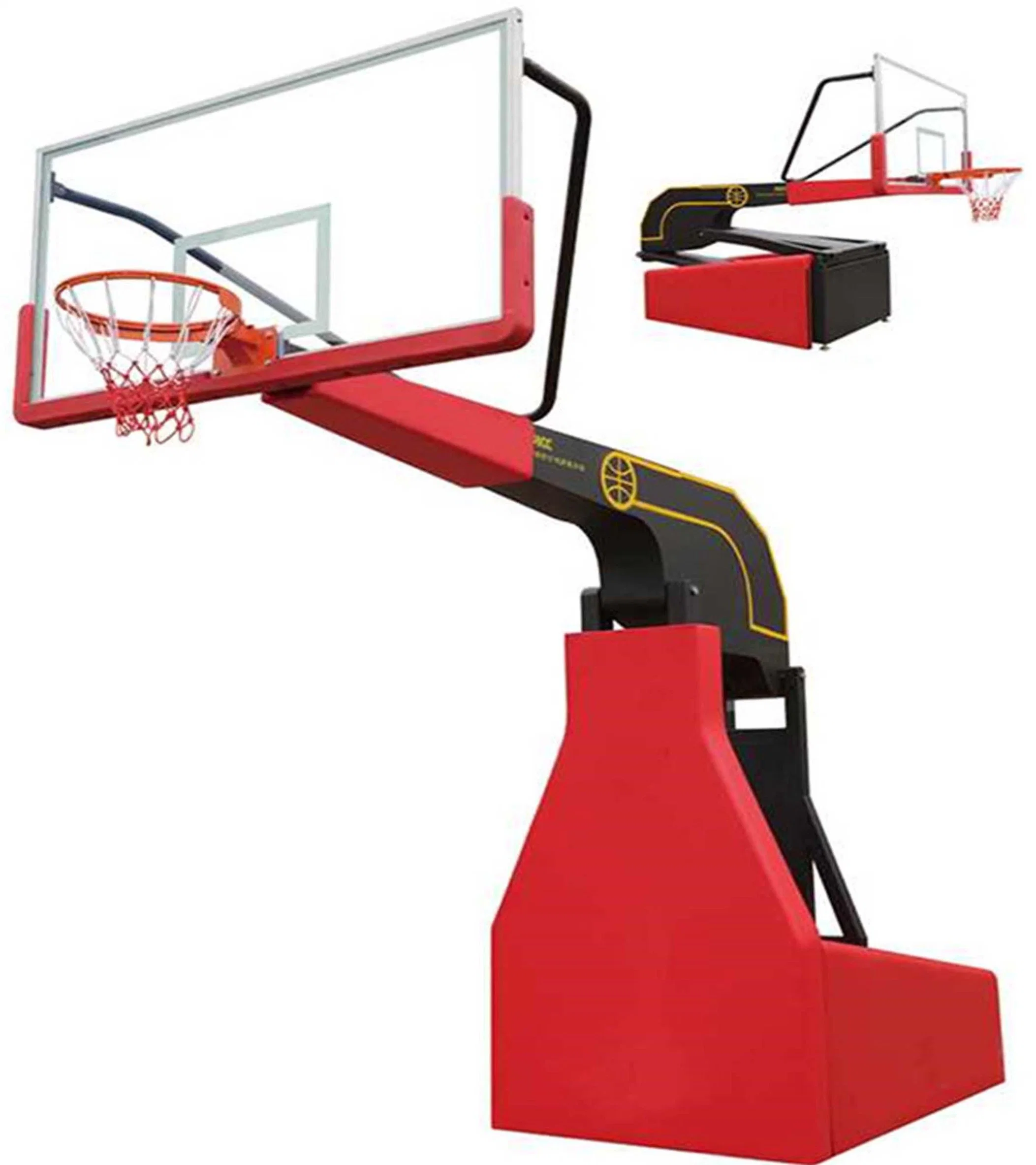 Múltiples modelos inteligente Telecontrol hidráulico plegable Baloncesto Hoop Goal / Soporte de cristal templado estándar para interiores y exteriores